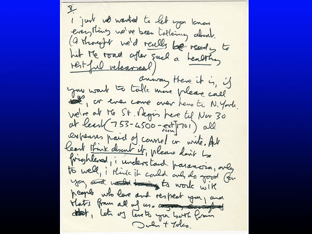 Как ожидается, черновой вариант письма Леннона известному британскому рок-музыканту Эрику Клэптону, уйдет с молотка за 20-30 тыс. долларов