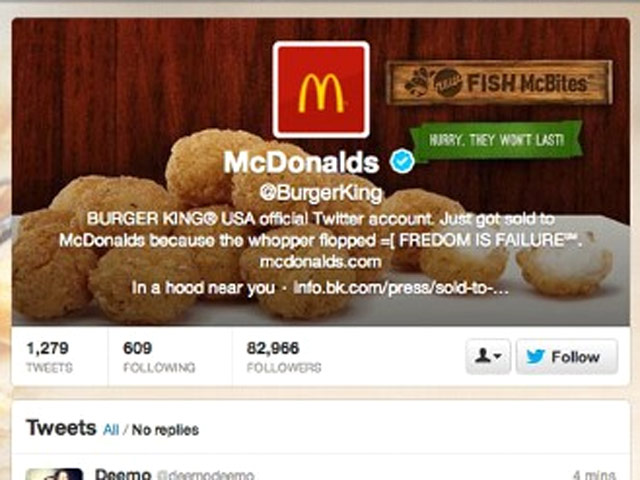 Война гамбургеров: логотип ресторана Burger King в твиттере хакеры заменили на логотип McDonald's
