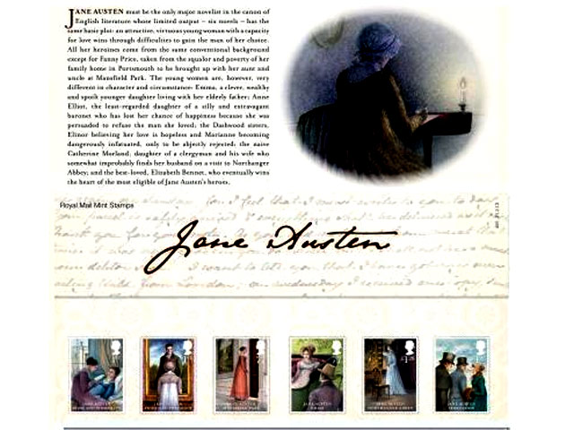 В Соединенном Королевстве сегодня поступили в продажу марки с изображением сцен из всех произведений известной писательницы рубежа XVIII-XIX веков Джейн Остин