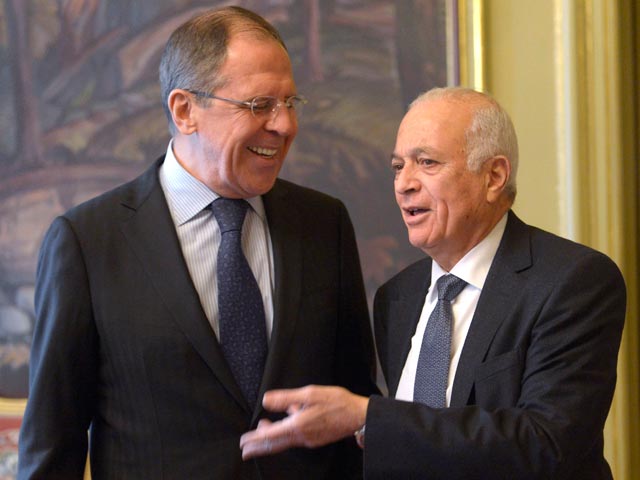 Глава МИД РФ Сергей Лавров и генеральный секретарь ЛАГ Набиль аль-Араби, 20 февраля 2013 года