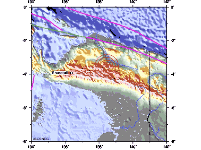 Мощное землетрясение магнитудой 7,2 произошло в индонезийской провинции Папуа в 237 км к востоку от города Энаротали