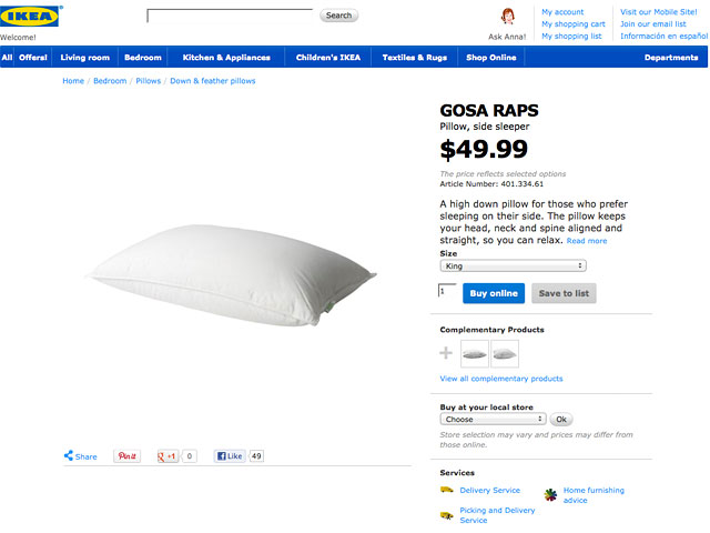 Клиенты шведского мебельного гиганта IKEA обнаружили очередное странное название товара - на сей раз подушка Gosa Raps, что на шведском значит "рапсовое семя", а при переводе на английский оказалась "обнимать изнасилование"