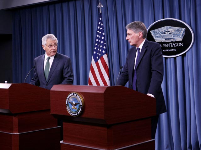 Совместная пресс-конференция министров обороны США и Великобритании Чака Хейгела и Филипа Хэммонда