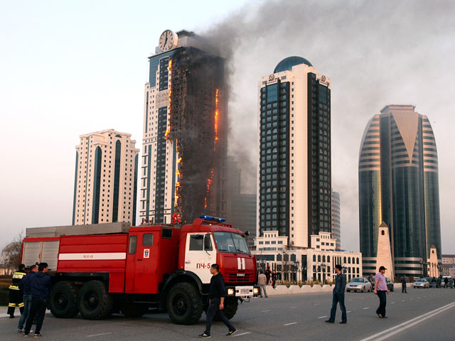 Пожар в 40-этажном доме комплекса "Грозный-Сити", 3 апреля 2013