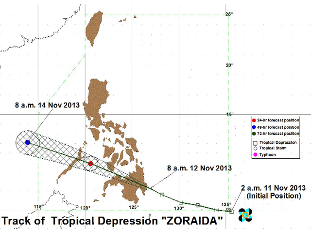 На Филиппины, пострадавшие от разрушительного тайфуна "Хайян", надвигается новая метеонапасть - в Тихом океане сформировалась область низкого давления (тропическая депрессия) по имени "Зорайда"