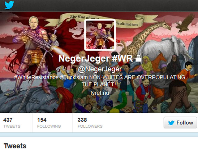 Молодой человек распространял провокационные высказывания с аккаунта "@Negerjeger" социальной сети Twitter. В данный момент ему грозит до трех лет тюрьмы