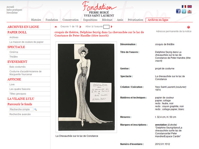 С уникальными эскизами костюмов, выполненными модельером Ивом Сен-Лораном для театральных и балетных постановок, теперь можно ознакомиться в интернете