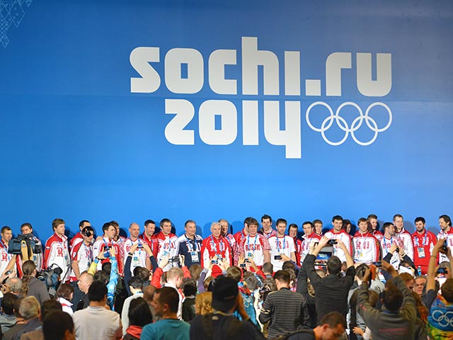 Игроки мужской сборной России по хоккею на пресс-конференции