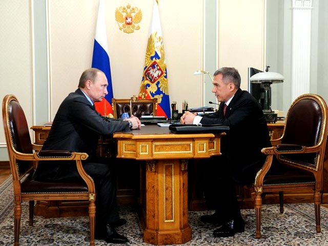 Владимир Путин провёл рабочую встречу с Президентом Татарстана Рустамом Миннихановым, 01 апреля 2014 года