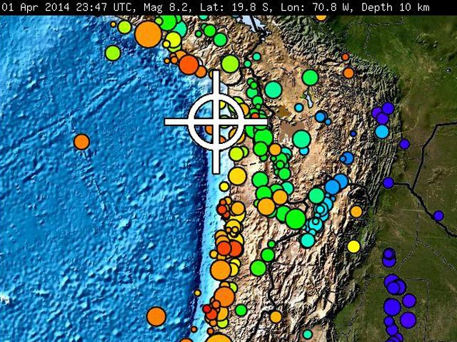 После землетрясения магнитудой 8,2 в Чили зафиксировано более 20 афтершоков магнитудой свыше 5,0