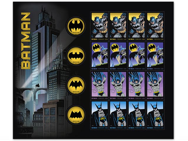 В США к 75-летию Бэтмена выпустили серию марок с его изображением