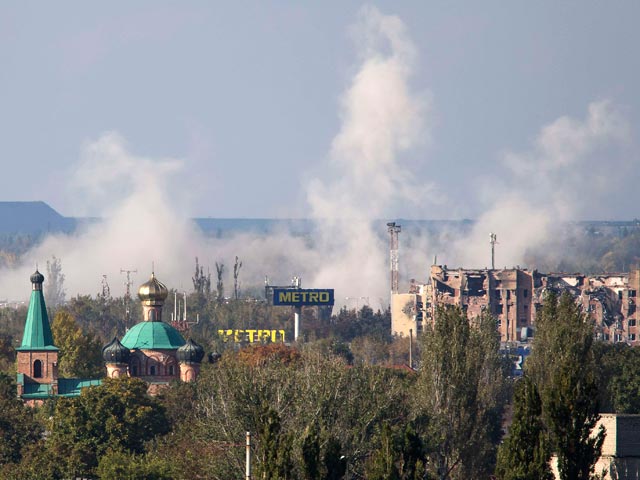 Дым в районе донецкого аэропорта, 2 октября 2014 года