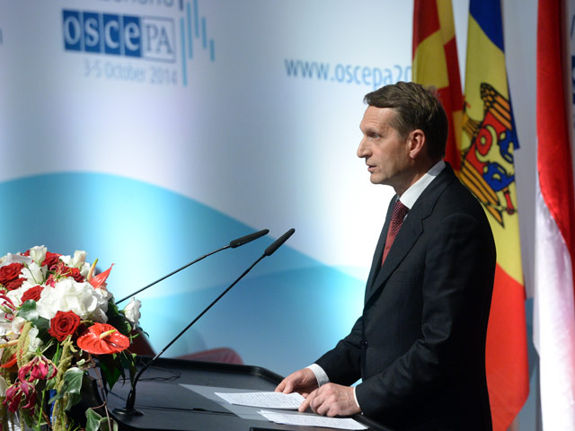 Спикер Государственной думы Сергей Нарышкин выступил на сессии Парламентской Ассамблеи ОБСЕ, которая прошла 3 октября в Женеве