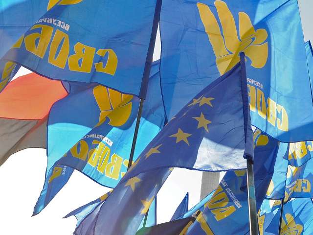 Флаги украинской партии "Свобода"