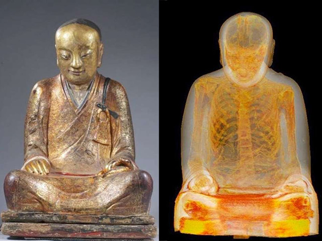 В статуе Будды, которую нашли в Китае, нидерландские ученые из медицинского центра Меандр в городе Амерсфорте после сканирования обнаружили мумию буддийского монаха, сидящего в позе лотоса