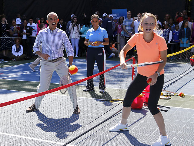 Каролин Возняцки сыграла в теннис с Бараком Обамой