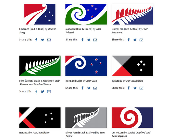 Власти Новой Зеландии опубликовали лонг-лист вариантов нового государственного флага, представленных жителями тихоокеанского государства