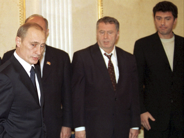 Владимир Путин, Владимир Жириновский и Борис Немцов (слева направо) в 2002 году
