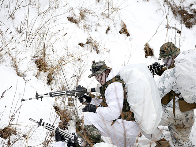 Американские и южнокорейские морпехи тренировались на морозе отражать возможные атаки КНДР