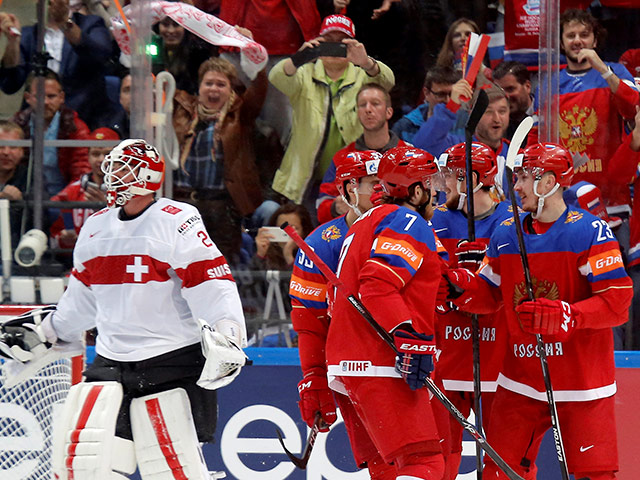 На домашнем чемпионате мира по хоккею сборная России в Москве победила команду Швейцарии со счетом 5:1