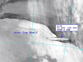 От антарктического ледового шельфа Росс откололся айсберг длиной 200 км и шириной 30 км
