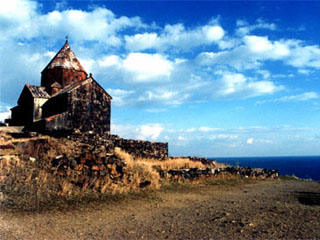Монастырь на берегу озера Севан (Армения)