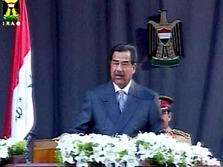 Саддам Хусейн выступил с речью после принятия присяги в качестве вновь избранного президента Ирака