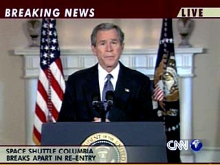 Президент США обратился к нации с кратким выступлением по поводу гибели астронавтов, находившихся на борту космического корабля Columbia