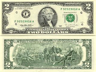 США могут возобновить печать "счастливых" 2-долларовых купюр
