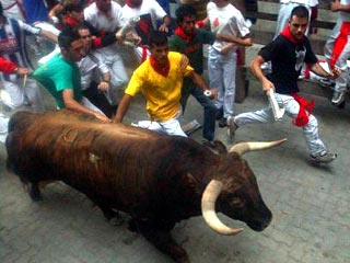 Каждый год по узеньким улочкам Памплона пробегает толпа людей, которую преследуют несколько разъяренных быков