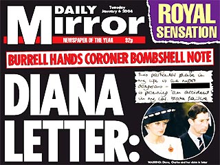 Принцесса Диана за 10 месяцев до смерти предупреждала, что принц Чарльз, планирует ее убийство. Об этом пишет во вторник британская газета The Daily Mirror, публикуя письмо покойной принцессы Уэльской, переданное в газету ее бывшим дворецким Полом Баррелл