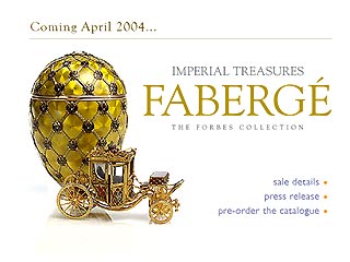 Коллекция изделий Фаберже, включая 8 пасхальных яиц, оцененная в 90 млн долларов, будет выставлена на аукционе в Нью-Йорке в апреле этого года. Предлагаемые на продажу яйца Фаберже принадлежали династии русских царей