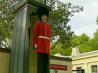 На работу в Букингемский дворец принят гвардеец, который из-за высокого роста не помещается в сторожевую будку