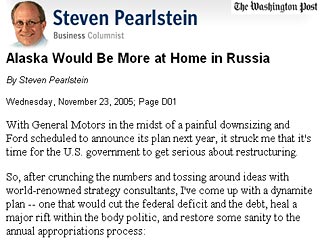 Обозреватель американской газеты The Washington Post Стивен Перлштейн придумал, как решить все экономические проблемы США одним махом. "Продадим Аляску русским!" - предлагает он