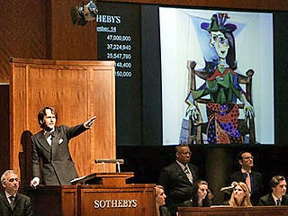 На аукционе Sotheby's в Нью-Йорке в среду картина Пабло Пикассо "Дора Маар с кошкой" была продана за 95 миллионов 216 тысяч долларов. Это вторая по величине сумма, когда-либо заплаченная на торгах за произведения искусства