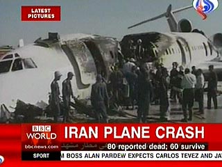 До 80 человек погибли в результате пожара, вспыхнувшего при посадке на борту самолета Ту-154М, принадлежащего компании Iran Airtour