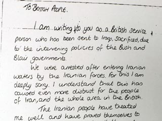 Посольство Ирана в Великобритании распространило текст третьего по счету письма, приписываемого Фей Терни, единственной женщине среди 15 британских военных моряков, задержанных 23 марта иранскими пограничниками