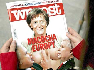 Польско-немецкий кризис, сопровождавший саммит ЕС, не дает полякам покоя: еженедельник Wprost вышел с провокационным изображением братьев Качиньских и канцлера Меркель на обложке