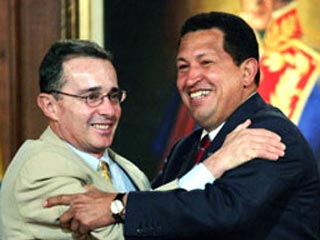Президент Венесуэлы Уго Чавес на встрече со своим колумбийским коллегой Альваро Урибе