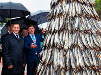 Во Владивостоке горожане нагнули и ощипали огромную елку из рыбы