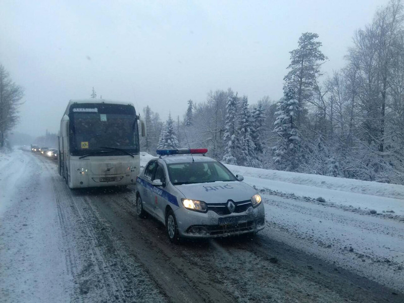 В Челябинской области два автобуса с 36 детьми застряли в многокилометровой "пробке" из-за сильного снегопада