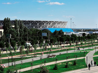 Вид на стадион "Волгоград Арена", где пройдут матчи чемпионата мира по футболу ФИФА-2018, с Мамаева кургана в Волгограде