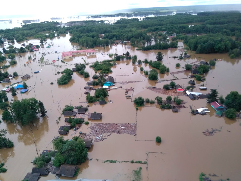 Охваченные наводнениями территории Приамурья