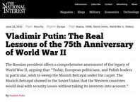 В журнале National Interest вышла статья Путина о причинах Второй мировой войны