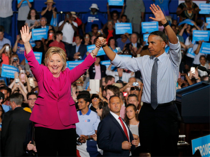 Обама впервые присоединился к предвыборному митингу Клинтон