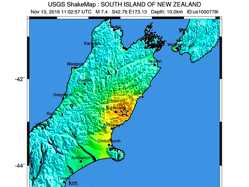 Землетрясение магнитудой 7,4 зафиксировано в ночь на понедельник (по местному времени) в Новой Зеландии, сообщает Геологическая служба США (USGS). Предупреждение о цунами не выпускалось, очевидцы рассказали о длительных подземных толчках