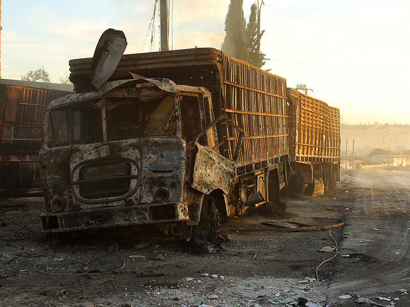 Последствия удара по гуманитарному конвою Сирийского арабского Красного полумесяца