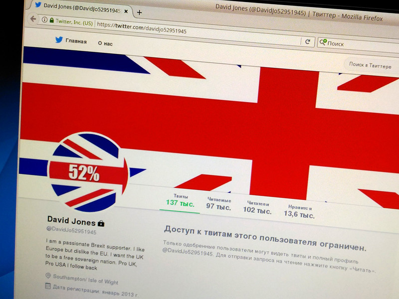 Аккаунт Дэвида Джонса набрал более 100 тысяч подписчиков, среди них видные британские правые, а его публикации регулярно ретвитят члены UKIP с тысячами подписчиков. С 2013 года этот аккаунт распространил 130 тысяч твитов против ЕС, против миграции и в поддержку Brexit