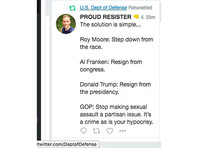 Министерство обороны США в официальном аккаунте в Twitter случайно распространило пост с призывом к отставке президента страны Дональда Трампа