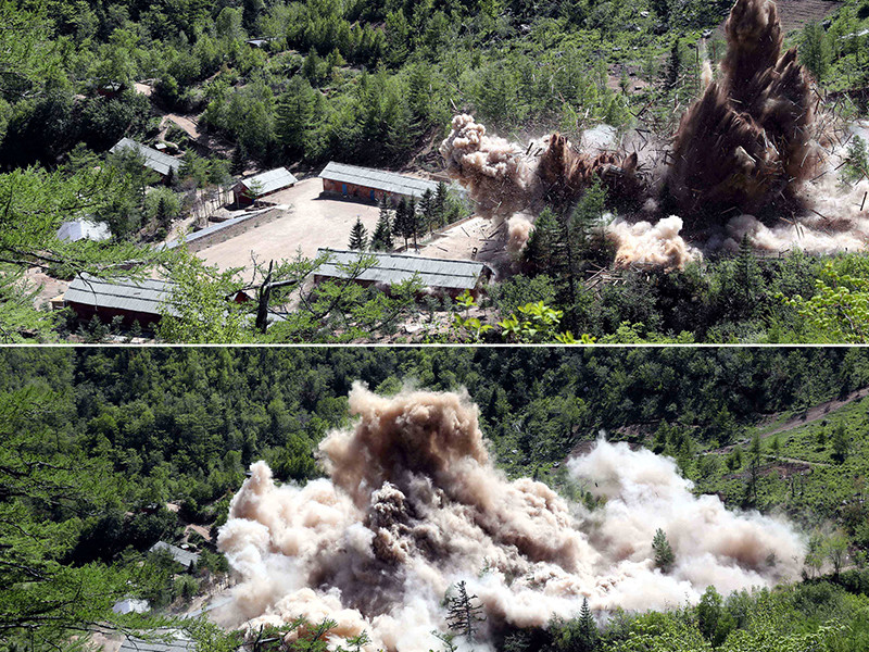 В Сети появились кадры взрывов на северокорейском испытательном полигоне для ядерного оружия, который, согласно отчету КНДР, был уничтожен 24 мая